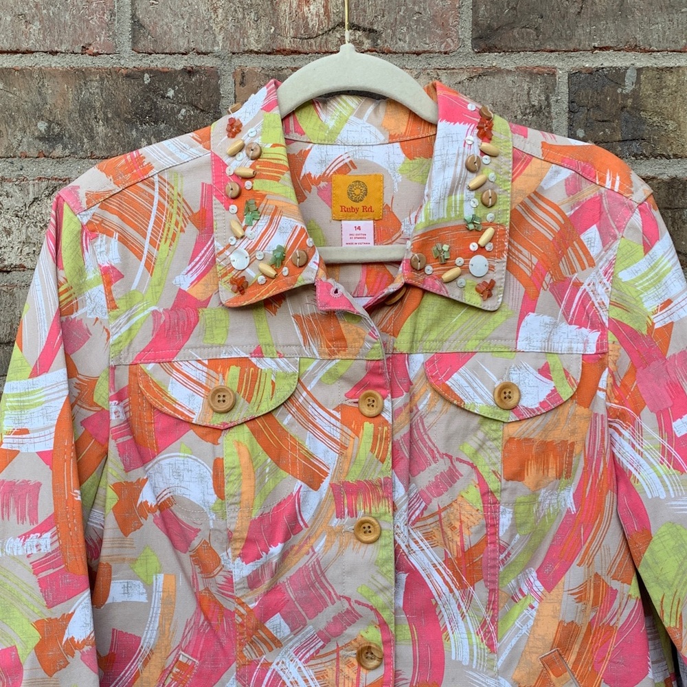 Take 50% Ruby Rd. Multicolor Abstract Jean Jacket… - image 3